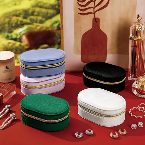 Miniatura 2 de Changsuo Joyero de terciopelo de felpa para viajes, pequeño joyero para mujeres, organizador de viaje de joyería (ébano)