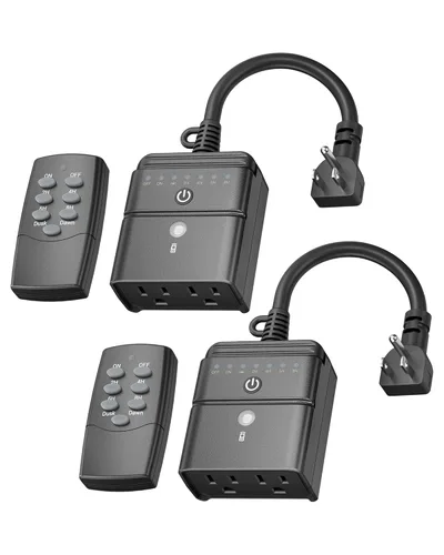 BN-LINK Temporizador para exteriores con control remoto, sensor de luz del atardecer al amanecer, salida de temporizador impermeable enchufable, 2