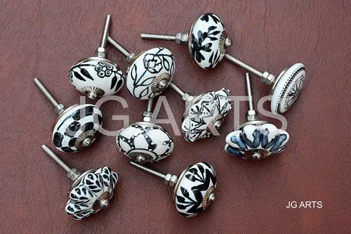 Miniatura 3 de JGARTS Juego de 20 tiradores de cerámica pintados a mano en blanco y negro vintage de calabaza y pomos redondos para cajones (20)