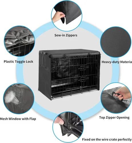 Miniatura 5 de Funda para jaula de perro de 48 pulgadas, funda grande para jaulas con 1, 2, 3 puertas, tela Oxford 600D impermeable para interiores y exteriores