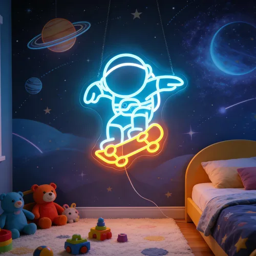Miniatura 3 de Astronaut Skateboarding" Space Adventure Light - Arte de pared LED genial y que desafía la gravedad para sala de juegos, dormitorio, decoración