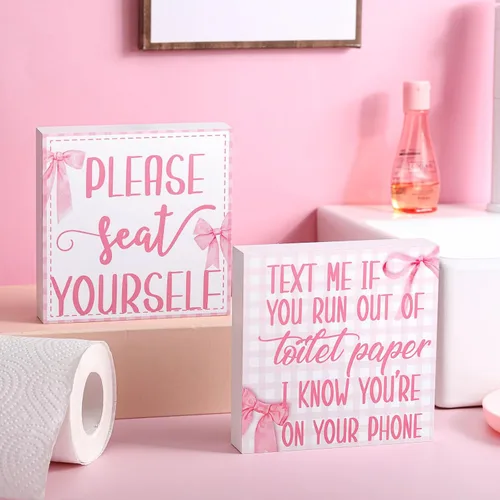 Miniatura 11 de Jetec 2 piezas de decoración de letreros de baño de granja, caja de madera con signo, arte de pared divertido para el baño, placa de madera rústica