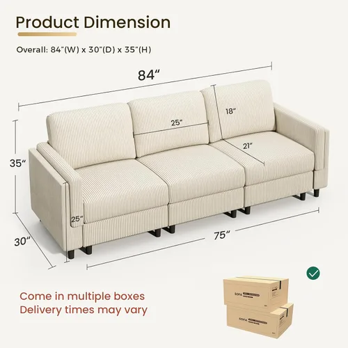 Miniatura 2 de KKL Sofá modular de 84 pulgadas, sofás de 3 plazas para sala de estar con almacenamiento, sofá modular de asiento profundo seccional, funda