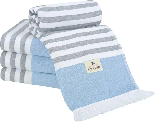 Miniatura 24 de American Soft Linen Peshtemal - Toallas de playa 100 % algodón, ligeras, sin arena, de secado rápido, para piscina de playa, 35 x 60 pulgadas, azul