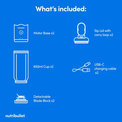 Miniatura 10 de Batidora portátil nutribullet Flex 22oz 2Pack NBPB30200AKAW, Negro & Blanco