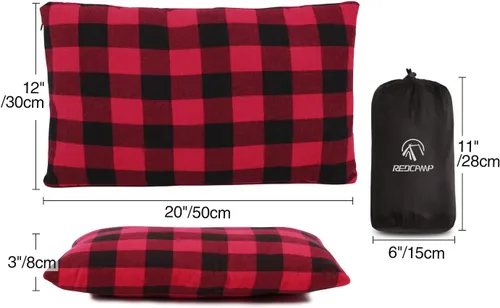 Miniatura 4 de REDCAMP - Almohada para acampar pequeña ligera y compresible, 1 piezas/2 piezas de almohada de viaje de franela con funda removible