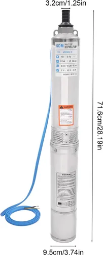 Miniatura 6 de Bomba de pozo profundo 1HP, tubo OD de 1.25 pulgadas, bomba de agua de pozo profundo, flujo de 5.28 galones/min, elevación de 167.32 pies