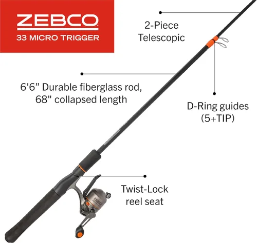 Miniatura 3 de Zebco 33 Micro Trigger Spincast - Combo de carrete y caña de pescar, caña telescópica de 2 piezas de 6 pies 6 pulgadas, Ultra-Lt Power, Mod Action