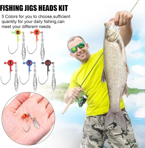 Miniatura 4 de Skylety Crappie - Juego de cabezas de plantilla de pesca Underspin, señuelo de gancho con bola de ojo y hoja giratoria, plantillas de cabeza de 1/16