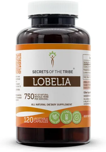 Secrets of the Tribe Lobelia 120 cápsulas, 750 mg, Lobelia cultivada responsablemente (Lobelia Infla) hierba seca (120 cápsulas)