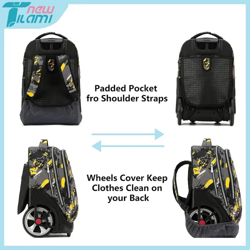 Miniatura 44 de NEW TILAMI Mochila con ruedas de 19 pulgadas con bolsa de almuerzo para niñas y niños, mochila para laptop con ruedas, bolsa de mano duradera