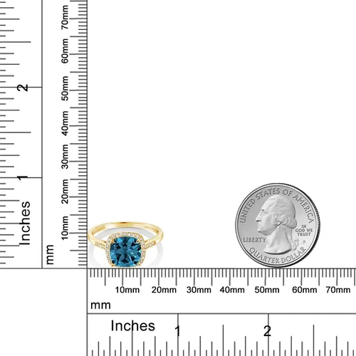 Miniatura 4 de Gem Stone King Anillo de compromiso de oro amarillo de 10 quilates con topacio azul Londres y diamantes para mujer