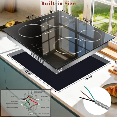 Miniatura 7 de Estufa eléctrica de 24 pulgadas integrada con 4 quemadores con alta potencia total de 6900 W, estufa de cerámica de 24 pulgadas con quemador