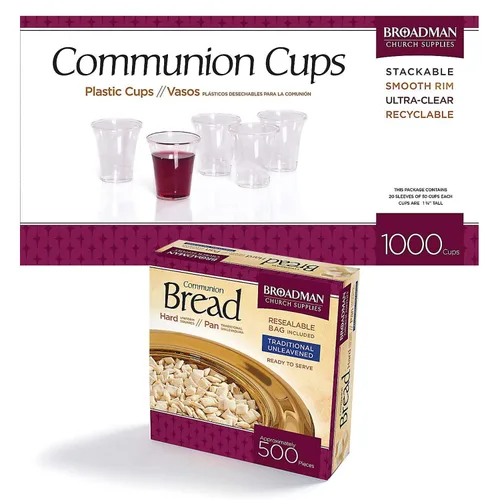 Broadman Church Supplies Paquete de pan de comunión, duro, 500 unidades y taza de plástico, paquete de 1,000 unidades