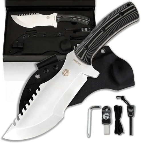 Holtzman's Gorilla Survival Tracker Cuchillo de caza y campamento de hoja fija con iniciador de fuego y kit completo de supervivencia táctica (negro