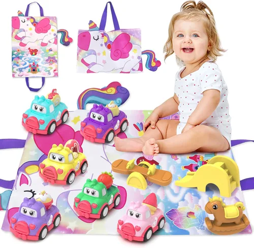 Juguetes de coche para niños pequeños, 10 piezas con tapete de juego/bolsa de almacenamiento, juguetes para niños de 2 a 4 años, regalo de