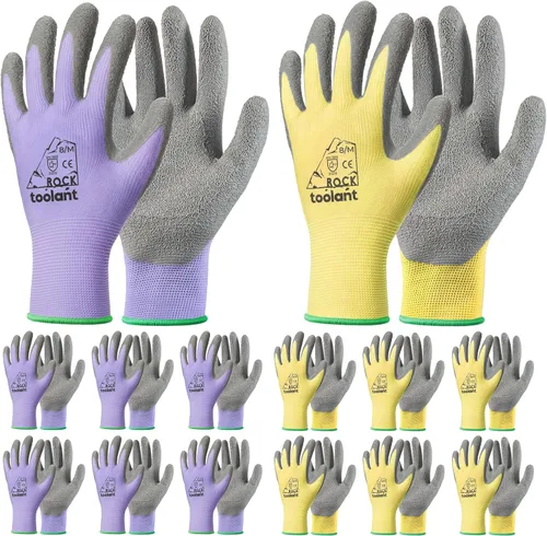Miniatura 44 de toolant Guantes de trabajo de látex arrugado a granel, guantes de trabajo de seguridad con revestimiento de goma para hombres y mujeres, 12 pares