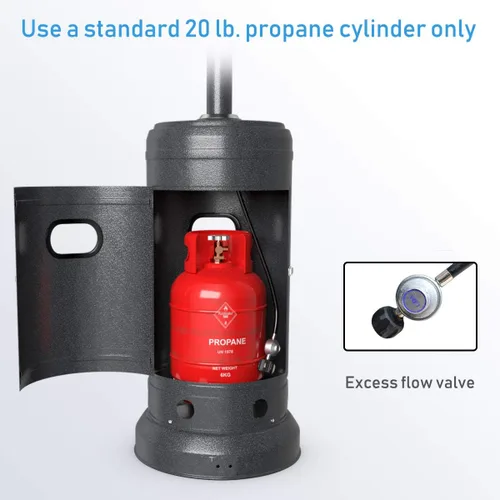Miniatura 9 de Tangkula Calentador de propano de 50,000 BTU para patio con ruedas, calentadores para exteriores para patio con mesa, quemador de acero inoxidable