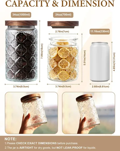 Miniatura 2 de Tarro de vidrio vintage con tapa de madera, recipientes herméticos de Navidad para encimera de cocina, baño, almacenamiento de dulces, galletas