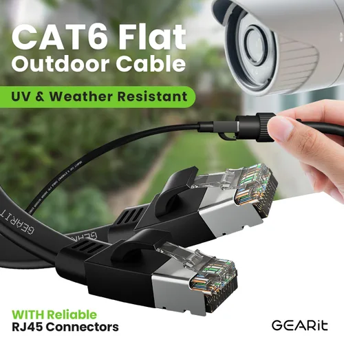 Miniatura 2 de GEARit Cable Ethernet plano Cat 6 para exteriores (15 pies, negro) Chaqueta LLDPE clasificada para entierro directo – Cat6 blindado FTP 10Gbps