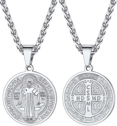 Miniatura 59 de U7 Saint Benedict/Michael Medal Necklace, 316L Stainless Steel Virgin Mary Necklace for Men Women, Bible Verse Protection Necklace Catholic