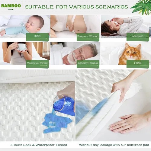 Miniatura 5 de GRT Protector de colchón impermeable de rayón y bambú de tamaño individual, protector de colchón de refrigeración de fibra de aire 3D, protector