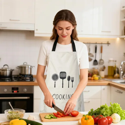 Miniatura 6 de DILLMAN Delantal de cocina para mujer con bolsillos para limpiar las manos, bolsillo grande, limpieza a mano, impermeable para cocinar y hornear
