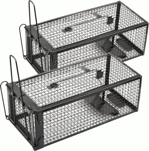 2-Pack de trampas para ratas, trampas para ratones, trampas para ardillas y topos, jaula humanitaria para interiores y exteriores (negro)