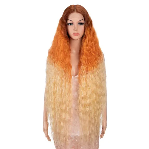 Miniatura 13 de Style Icon Pelucas de Encaje Frontal de 41" Largas Onduladas Sintéticas con Baby Hair Ombre Marrón Claro Estilo Bohemio Semi Atadas a Mano Densidad