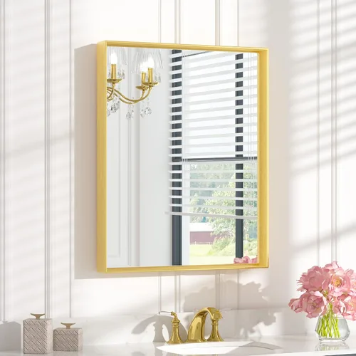 Miniatura 23 de Keonjinn Espejo de baño negro de 16 x 20 pulgadas, pequeño espejo negro con marco de metal, espejos rectangulares de montaje en pared, esquina