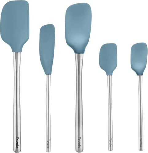Miniatura 19 de Tovolo Juego de utensilios de silicona de 5 piezas (aguamarina clara): espátula, cuchara, raspador de tarros, mini espátula y mini cuchara Agua claro