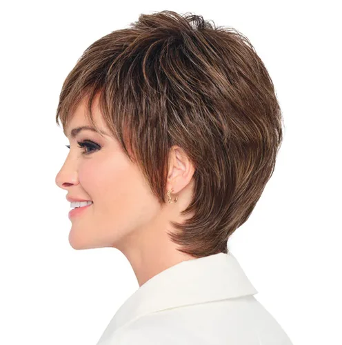 Miniatura 3 de Raquel Welch - Peluca corta Bob atada a mano feroz y enfocada por Hairuwear, gorra de tamaño medio, castaño iluminado por el sol RL10/12