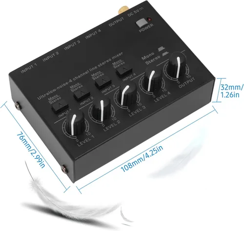 Miniatura 2 de Mezclador estéreo de línea de 4 canales de ruido ultra bajo 4 entradas 1 salida DC 5V mini mezclador de audio portátil micrófono guitarra bajo
