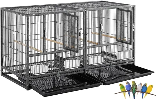 Miniatura 21 de Jaula Doble Apilable con Centro Dividido, Puertas de Caja de Anidación Lateral para Criador de Aves de Vuelo, Jaula Doble Rodante para Aviarios
