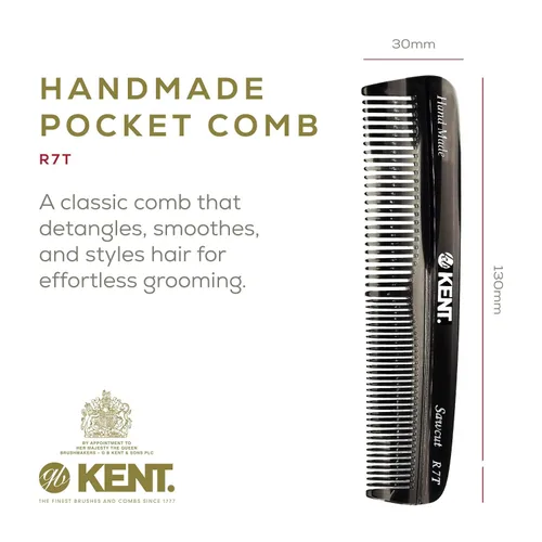 Miniatura 2 de Kent R7TG Peine de bolsillo de doble diente en grafito negro, peine pequeño de dientes finos/anchos para peinar el cabello, barba y bigote