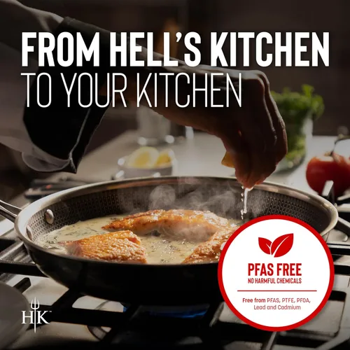 Miniatura 6 de Hell's Kitchen Sartén Híbrida de 11", Acero Inoxidable Tri-Clad y Cerámica Antiadherente Libre de PFAS, sin PFOA, sin PTFE, sin Teflón, Utensilios