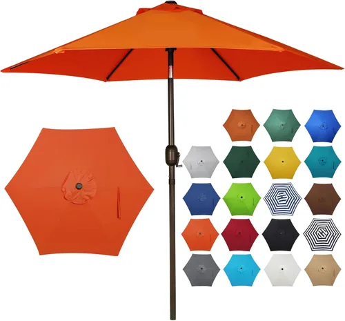 Miniatura 11 de Blissun sombrilla de patio de 7.5 pies, sombrilla de jardín, sombrilla de mercado al aire libre con botón de inclinación y manivela, gris oscuro