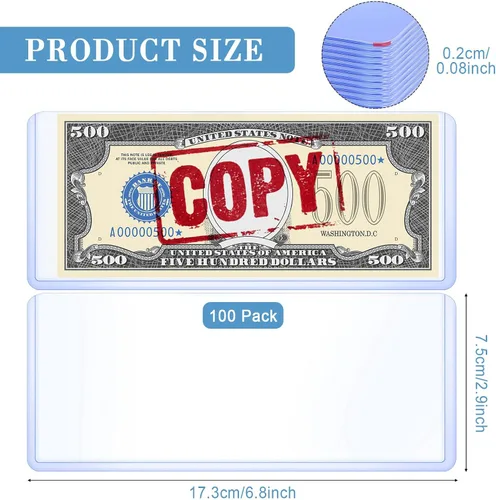 Miniatura 4 de Sepamoon 100 fundas para billetes de dólar, 6.9 x 2.95 pulgadas, fundas de plástico duro transparentes para monedas, impermeables, soporte