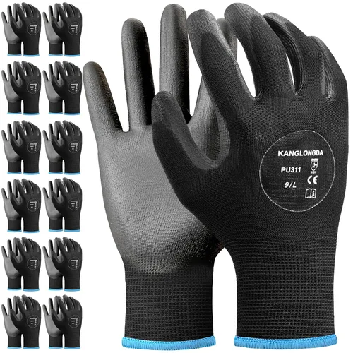 Miniatura 18 de Kebada Guantes de trabajo de seguridad, paquete de 120 pares a granel, pantalla táctil, revestimiento de poliuretano, ideales para almacén, Negro