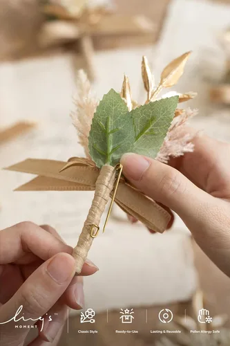 Miniatura 4 de Ling's Moment Boutonniere para Hombre, juego de 10 ramilletes para invitados, flores artificiales para decoración de boda/baile/regreso a casa, etc.