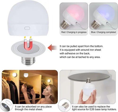 Miniatura 5 de Juego de 2 apliques de pared a pilas, luces de pared recargables inalámbricas negras con bombillas RGB recargables regulables, lámpara de pared