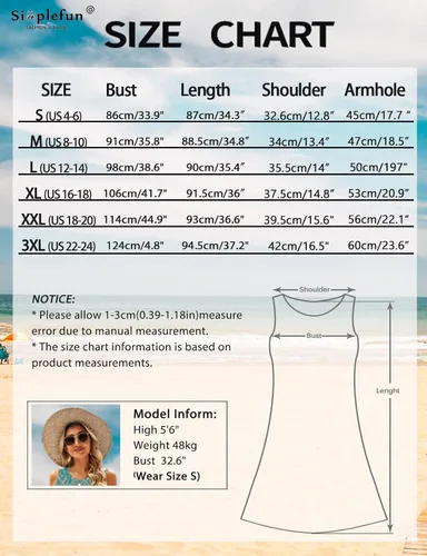 Miniatura 7 de SimpleFun - Vestidos de verano para mujer, camiseta floral, vestido de playa de estilo bohemio, informal, con bolsillos y sin mangas