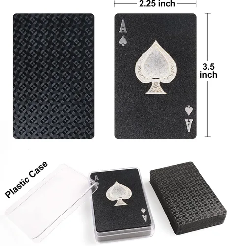 Miniatura 5 de LotFancy Tarjetas de juego de plástico, 2 barajas, tarjetas de póquer negras frescas con fundas de plástico, impermeables, índice estándar