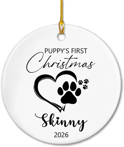 Miniatura 25 de Adorno de cerámica de Navidad personalizado para perro y gato, adorable adorno de Navidad amigable y leal, marco de fotos, adornos de Navidad 2026