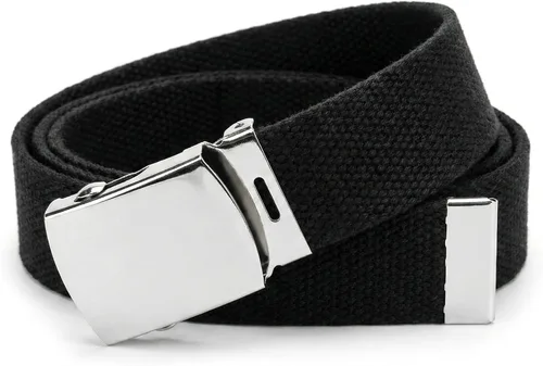 Miniatura 3 de BC Belts Cinturón de tela de lona con hebilla cromada de 54 pulgadas de largo, estilo militar totalmente ajustable