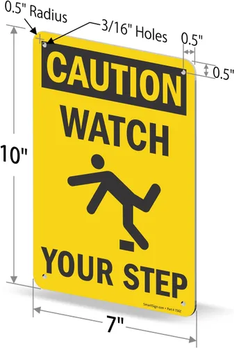 Miniatura 6 de SmartSign Letrero de metal con la frase "Caution - Watch Your Step" de 10 x 7 pulgadas con agujeros pre-limpiados, aluminio laminado a prueba