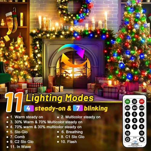 Miniatura 3 de KNONEW 720 luces LED de Navidad de 337 pies para exteriores, luces de cadena de alambre transparente que cambian de color con 11 modos