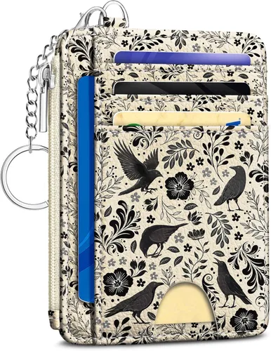 Miniatura 16 de Kelvoris Tarjetero pequeño para mujer, cartera delgada con bloqueo RFID, llavero con bolsillo para monedas con cremallera, bolsillo frontal