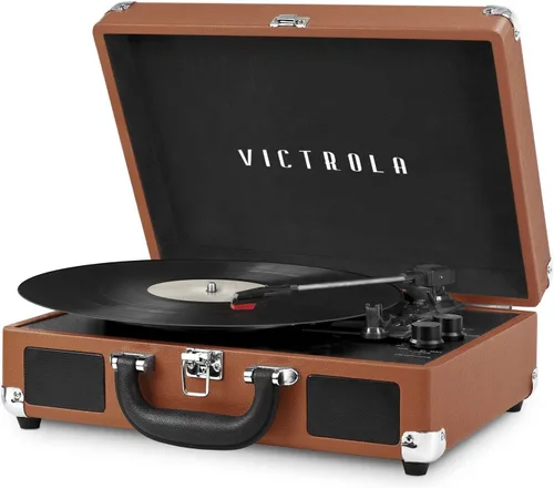 Victrola Journey - Tocadiscos portátil de maleta con Bluetooth, con altavoces integrados, reproductor de discos de vinilo de 3 velocidades, salida
