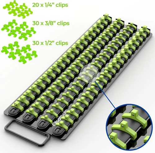 Miniatura 2 de Olsa Tools Bandeja Organizadora de Dados Portátil Rieles Negros con Clips Verdes Capacidad para 80 Dados Soporte de Dados de Calidad